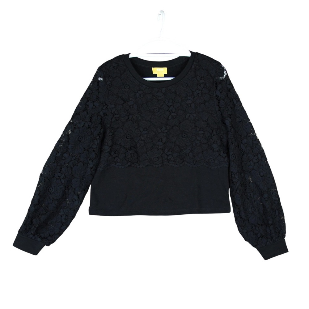 Anthropologie Maeve Shirt Women Size S Black Crochet Floral Relaxed Fit